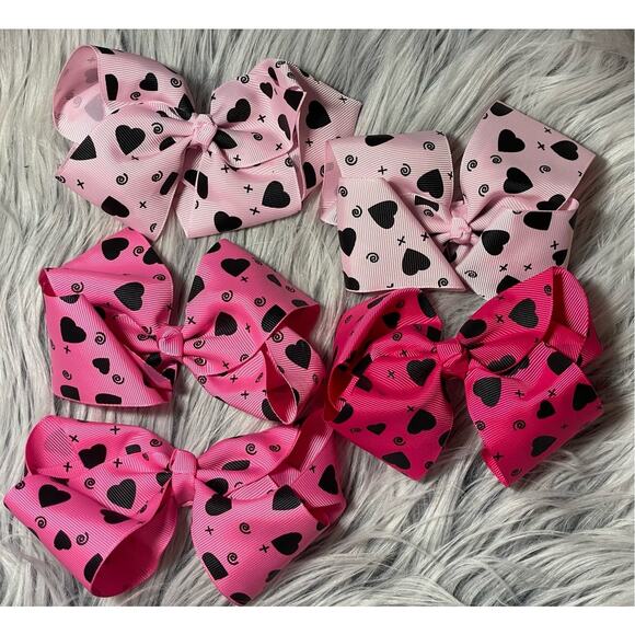 Toddler heart hair clips- Set of 5 pink bows - Picture 1 of 4